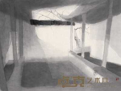 沈勤 庭院 镜心 47×70.5cm